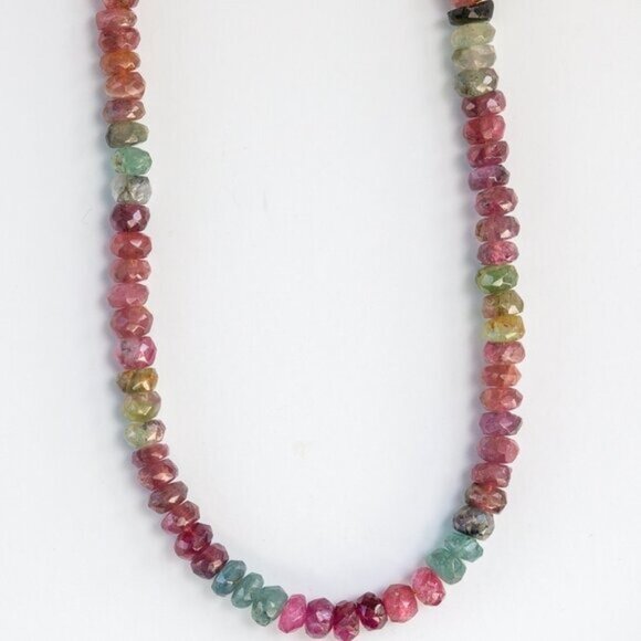 Gemstone Beaded necklace for FALL BEAUTIFUL Watermelon Tourmaline Necklace Gold - Picture 4 of 15